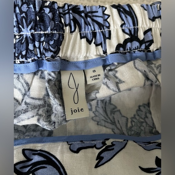 NWT Joie Woman’s White w/Blue Floral Linen & Rayon Wide Leg Casual Pants; Size 8 - Picture 4 of 9